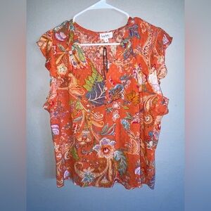 Nicole Miller Orange Floral Blouse NWT Medium